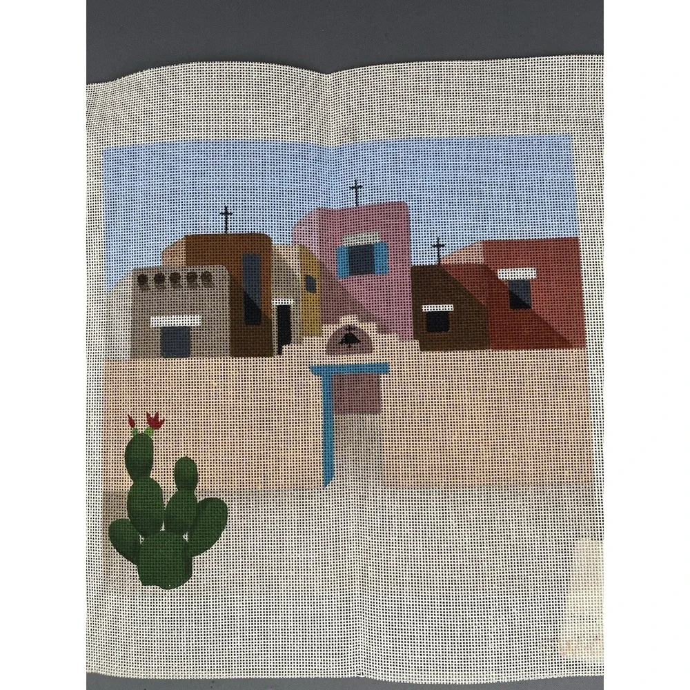 Hand Painted Needlepoint Canvas Southwest Arizona New Mexico Desert Architecture
